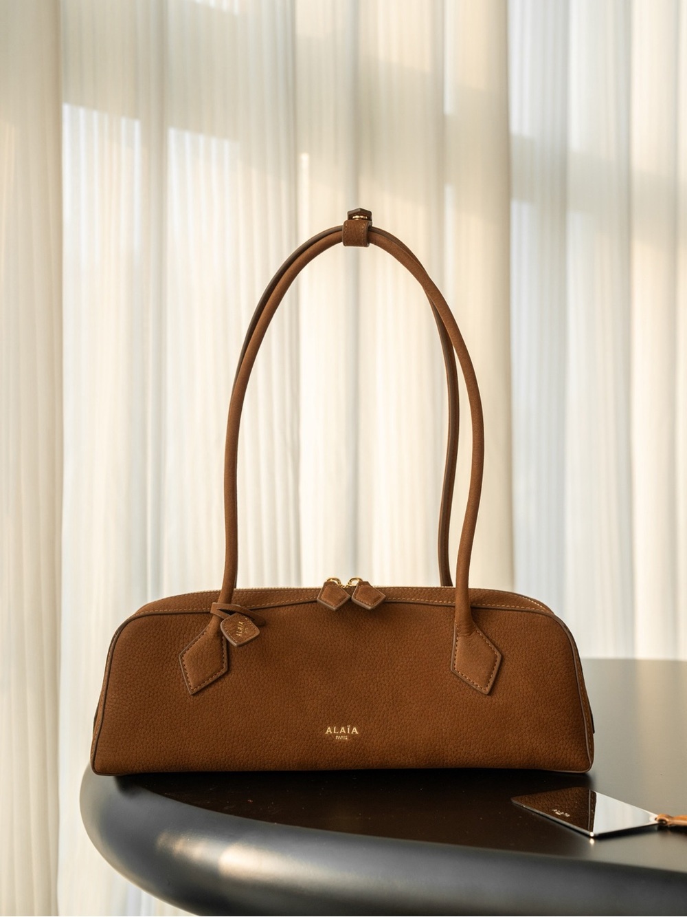 Alaia Cognac Brown Pebbled Leather Shoulder Bag